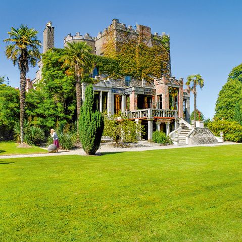 Ein historisches Gebäude in Irland, welches von Efeuranken bewachsen ist