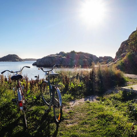 Travelbike_3.jpg Zwei Fahrräder stehen am See in schöner Landschaft